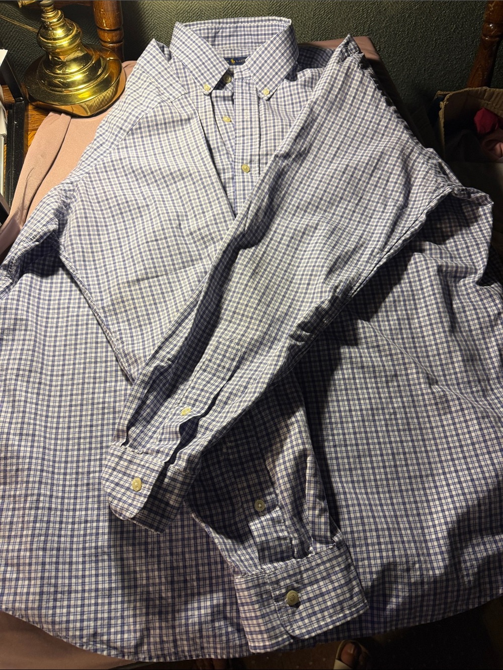 Ralph Lauren Blue and White Check Button-Down Shirt